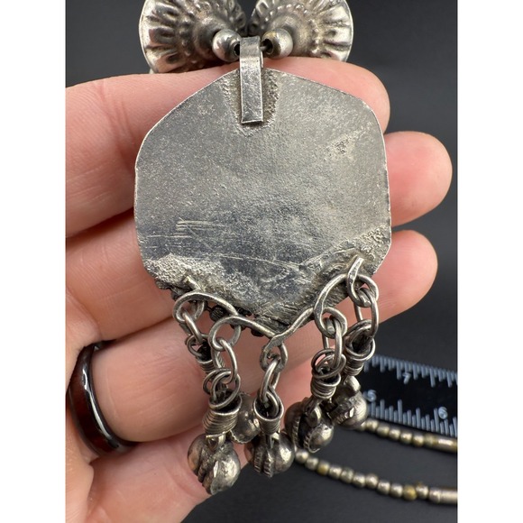 Vintage Tibetan Necklace‎ Earrings Set Green Orange Silver Tone Clip Ons 18" - Picture 10 of 16